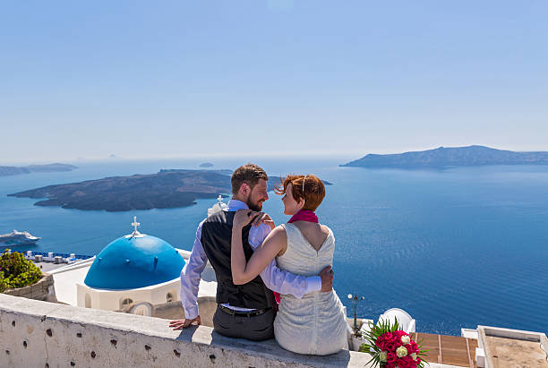 istock Wedding couple in Santorini 495834970