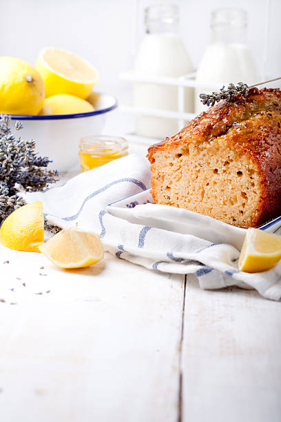 istock Lavender, lemon cake with fresh lemons and lavender flowers 495835258