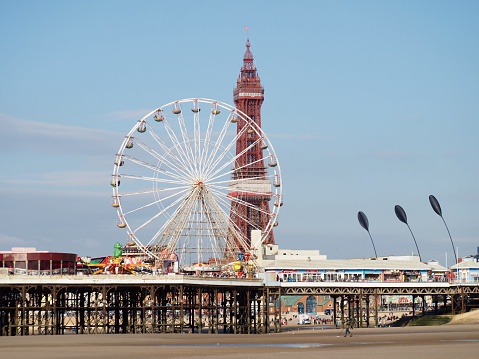 Blackpool,Uk,26,October,2015.Central pier in Blackpool,Uk,with tower in the background.