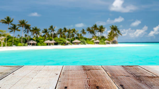 istock combination of wooden front with blurred tropical island background 495840618