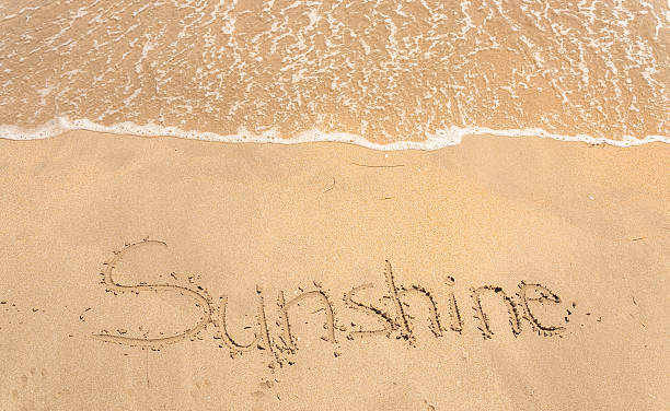 istock sunshine handwritten in sand on a beach 495841812