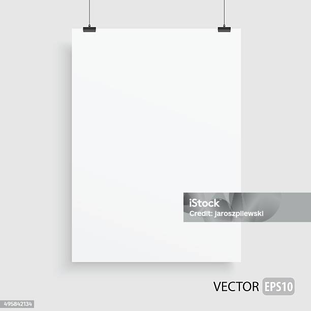 Rectangle White Frame Haning On Two Lines Stock Illustration - Download Image Now - Blank, Canvas Fabric, Clip - Office Supply