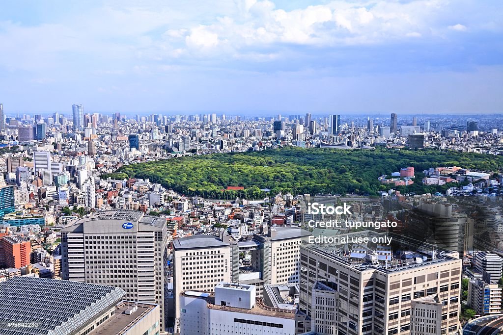 Tokyo Yoyogi Park Tokyo, Japan - May 11, 2012: City view of Shibuya and Minato wards with Yoyogi Park.Tokyo is the capital city of Japan and the most populous metropolitan area in the world with almost 36 million people. Aerial View Stock Photo