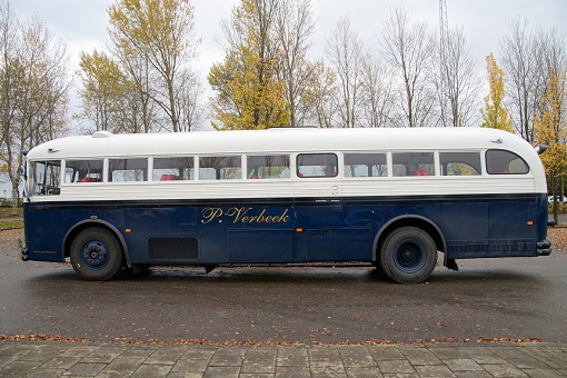 Almere, Flevoland, The Netherlands - 6, november 2015: Crown Coach Autobus standing stil parked by the side of the road