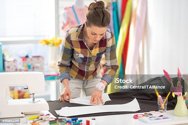 Seamstress Making Pattern On Fabric Stock Photo - Download Image Now - Adult, Art And Craft, Business