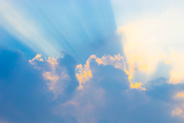 istock Beautiful blue sky with sunbeams and clouds. Sun rays. 495852835