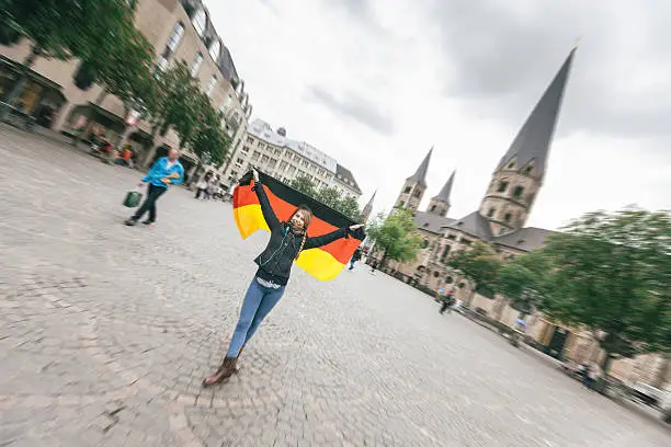 German Girl with Flag in Bonn Main Square