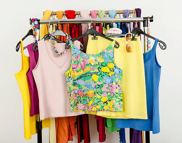 istock Cute summer tank tops displayed on a rack. 495858307