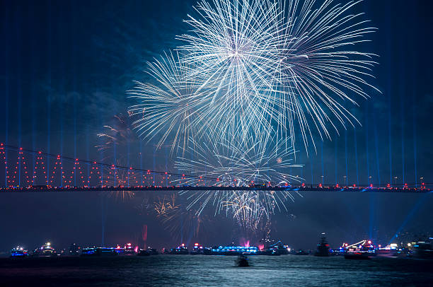 Celebration with fireworks. Istanbul - Turkey