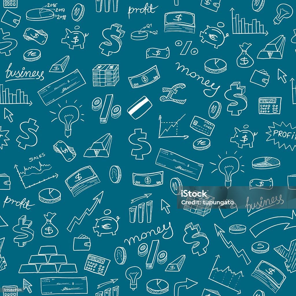 Business doodle background Sketchy doodle style seamless background - money, business and finance texture. Currency stock vector