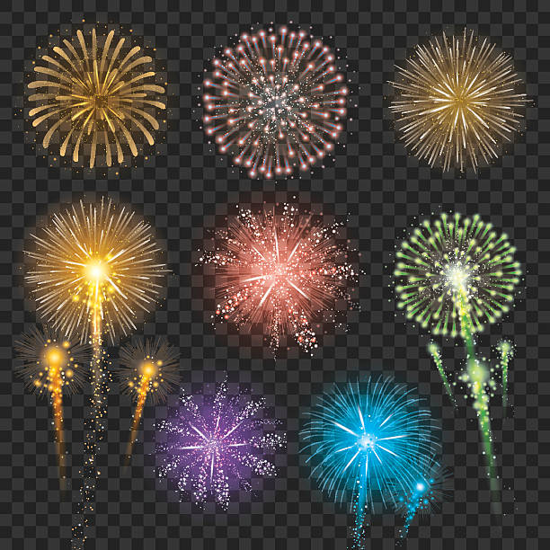 ilustrações, clipart, desenhos animados e ícones de conjunto de ilustrações de fogos de artifício - independence holiday usa night