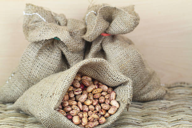 istock Haricot beans in jute bag, close up 495869399