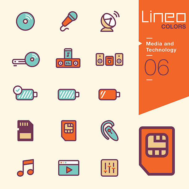 Lineo Colors - Media and Technology icons Vector illustration, Each icon is easy to colorize and can be used at any size.  personal compact disc player stock illustrations