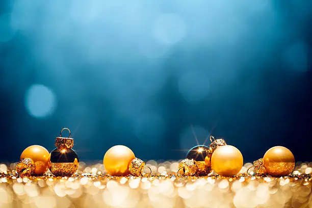Photo of Golden Christmas Time - Decorations Lights Bokeh Defocused Blue Gold