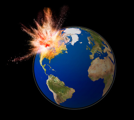 Exploding Earth Isolated On Black Back Ground Stock Photo - Download ...