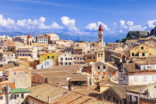 view of a corfu city - corfu town stockfoto's en -beelden