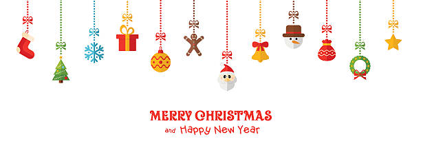 크리스마스 채색기법 매달기 요소 및 축하글 텍스트-일러스트 - santa claus white background christmas holidays and celebrations stock illustrations