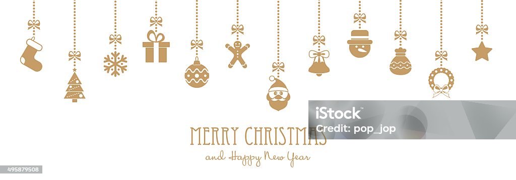 Christmas Golden Hanging Elements and Greeting Text - illustration Christmas elements: Christmas stock vector