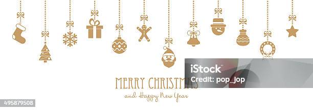 Christmas Golden Hanging Elements And Greeting Text Illustration Stock Illustration - Download Image Now