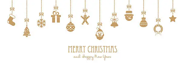Vector illustration of Christmas Golden Hanging Elements and Greeting Text - illustration