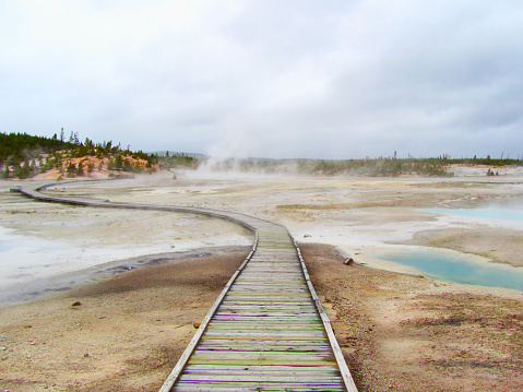 Wooden bridge in Yellowstone Hot Spring