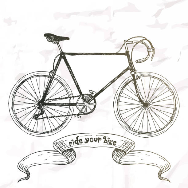 Ride your bike picture. Ride your bike picture. Hand drawn vintage. wheel illustrations stock illustrations