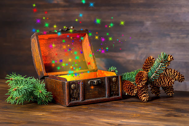 istock Christmas winter fairy with miracle in opened chest. 495881808