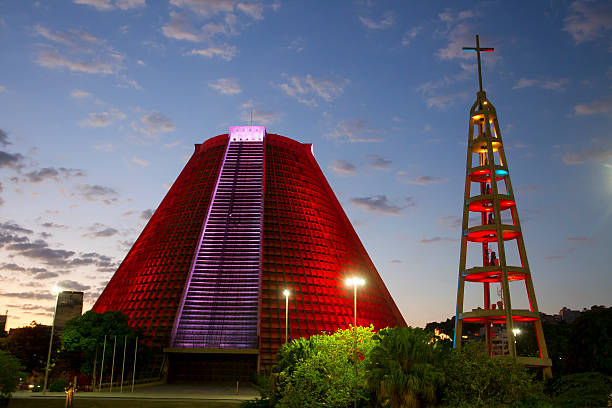 Rio de Janeiro, Brazil - January 31, 2014: Early morning in Rio de Janeiro, the colourfull lights on the Metropolitan Cathedral. One of the most beautifull religious site in Rio, the Metropolitan Cathedral is a attraction definitely worth paying a visit to.
