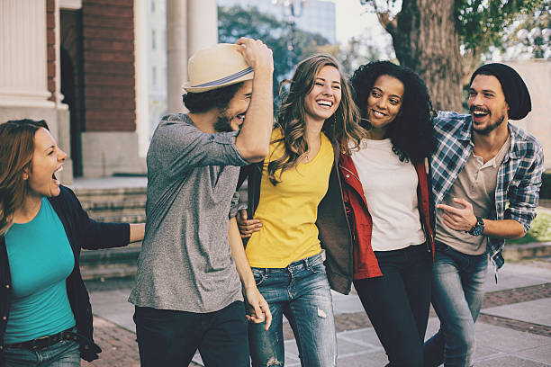 istock Group of freidns on the street 495897374