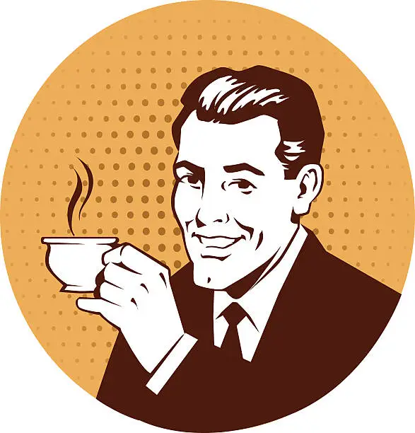 Vector illustration of Retro Man Holding Cup of Coffee