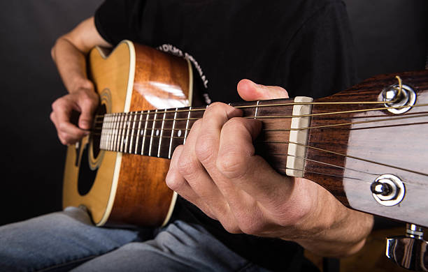 istock Hands of a young guy who plays guitar 495901242