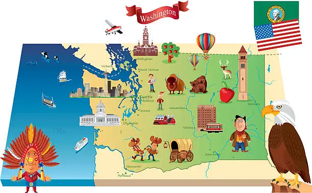 Vector illustration of Cartoon map of Washington State