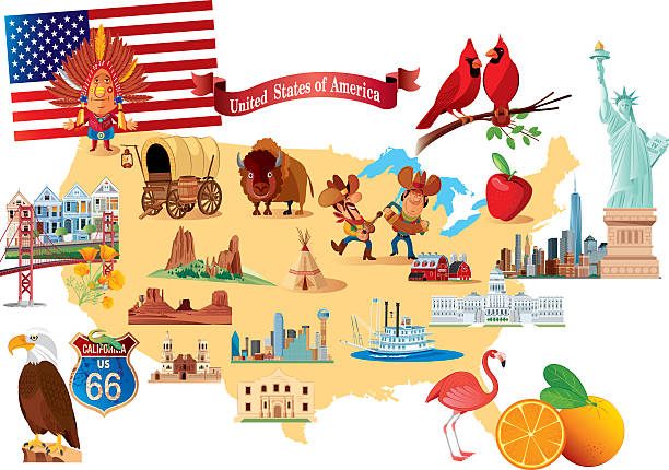 Cartoon map of USA Cartoon map of USA buffalo iowa stock illustrations