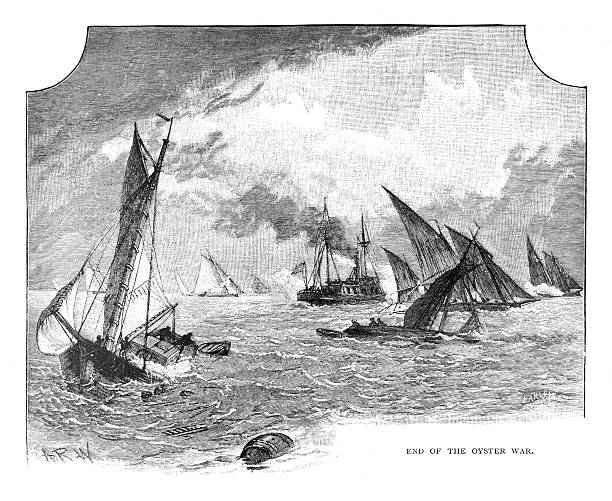 End of the oyster war End of the oyster war sinking ship pictures pictures stock illustrations