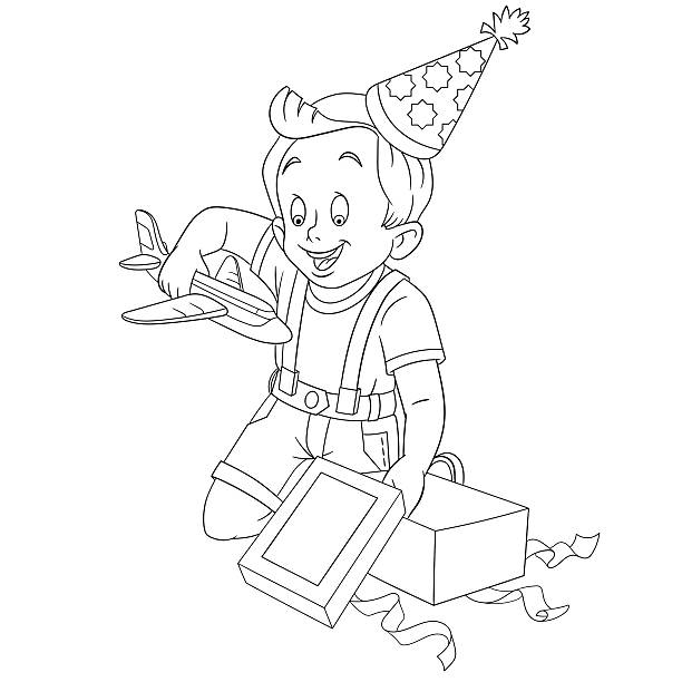 мальчик с игрушка плоскости - happy new year stock illustrations