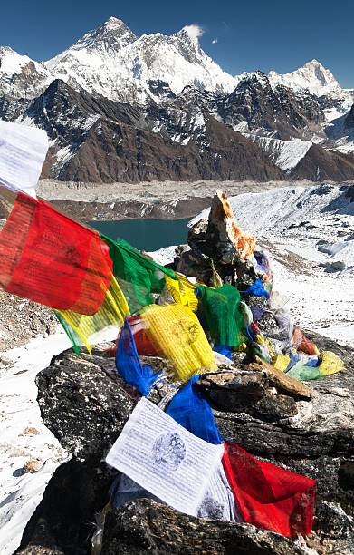 istock view of Mount Everest with buddhist prayer flags 495907664