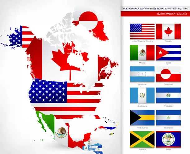 Vector illustration of North America Map with Flags