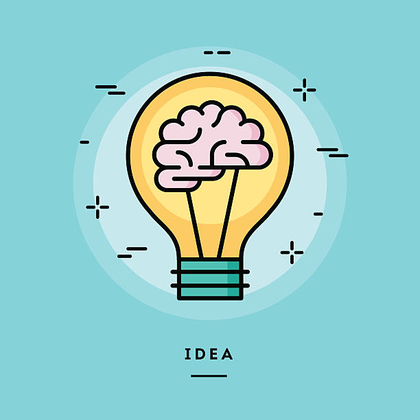 ilustraciones, imágenes clip art, dibujos animados e iconos de stock de cerebro de la bombilla como metáfora de idea - symbol expertise brain power