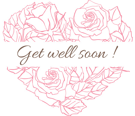 Get well soon. Friendly vector vintage card with flower drawing.