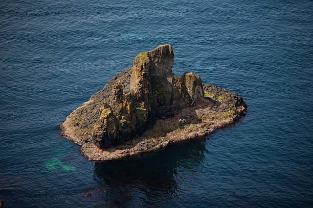 small rocky coastal island from above