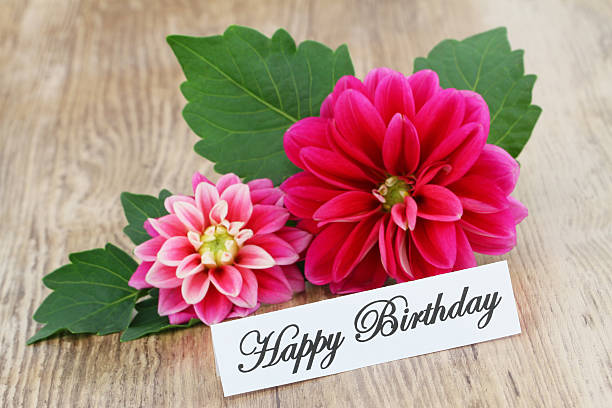 istock Happy Birthday card with pink dahlia 495912043