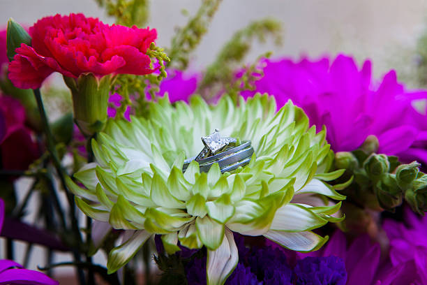 Wedding Rings in Bouquet stock photo
