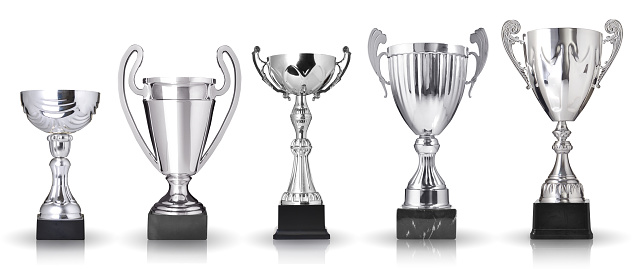 Set of silver trophies. Isolated on white background