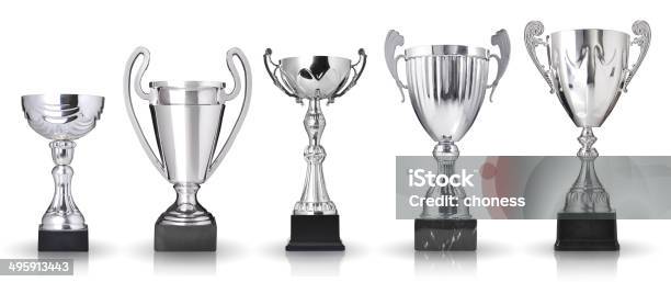 Collection Of Trophies Stock Photo - Download Image Now - Trophy - Award, Silver - Metal, Cut Out