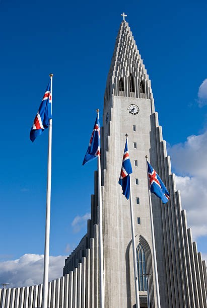istock Hallgrimskirkja Church and Icelandic flags 495915129