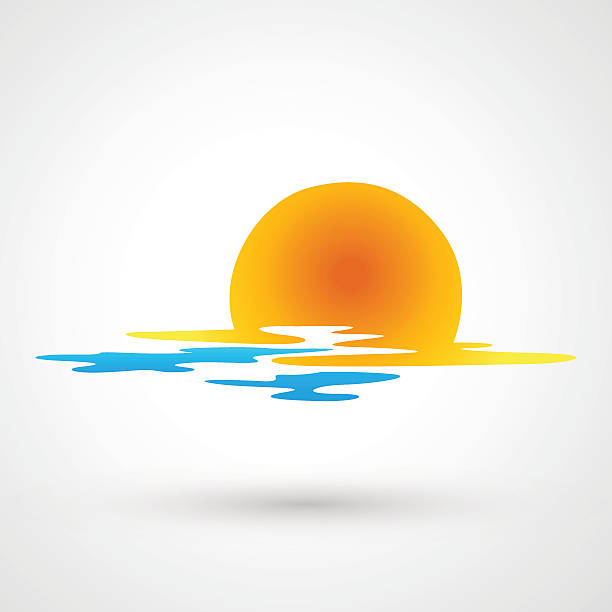 해질녘까지 및 바다빛 스택스 아이콘크기 - river wave symbol sun stock illustrations