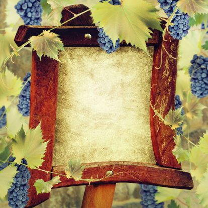 Wooden frame with leafs and grapes