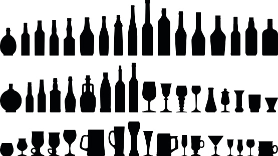 High detailed Silhouettes of Alcohol bottles & glasses in all shapes.