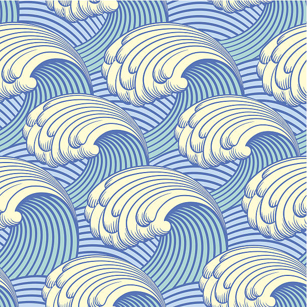 Seamless pattern with waves vector art illustration