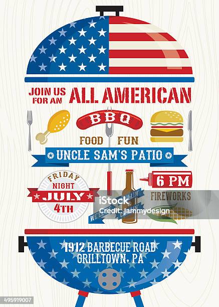 Fourth Of July Bbq Stock Illustration - Download Image Now - Barbecue - Social Gathering, Fourth of July, American Culture